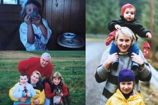 Maggie as a child, top left, and photos of her with her family. 