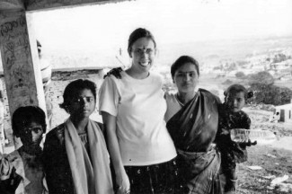 Author with the family she visited in India.