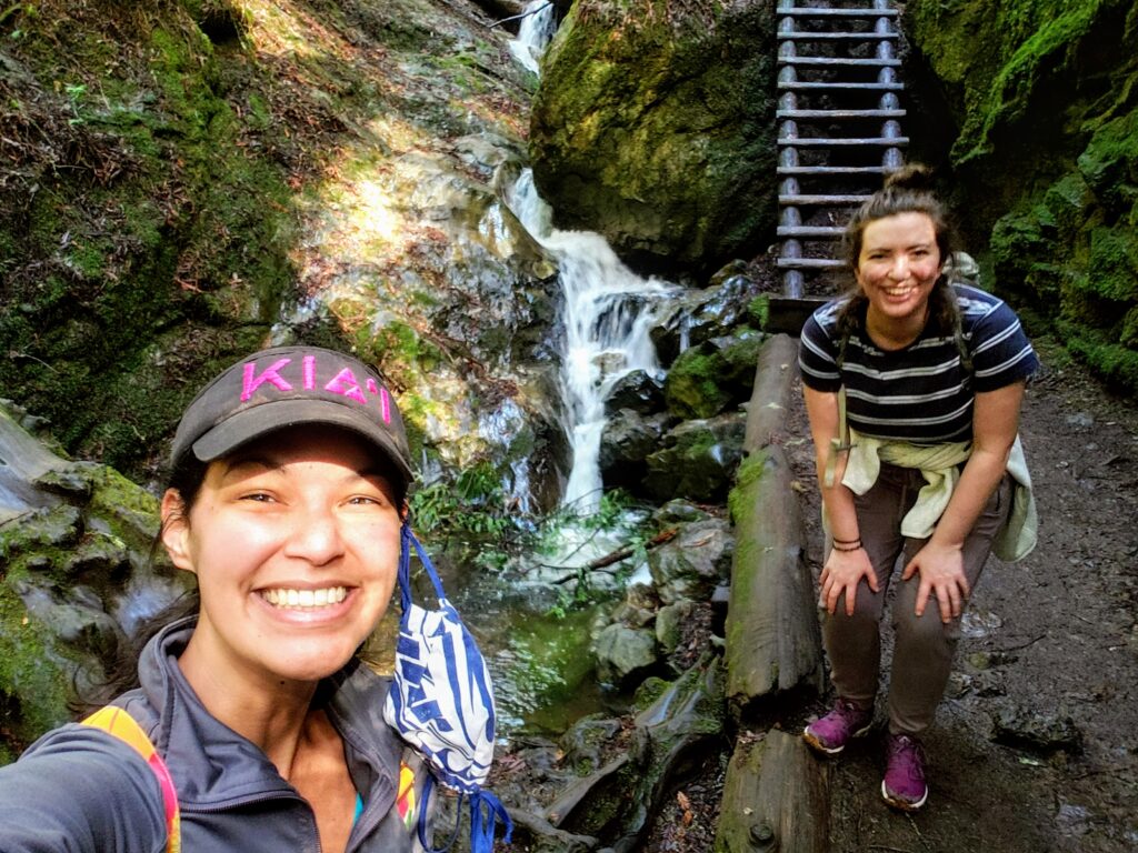 Two women hiking in the forest